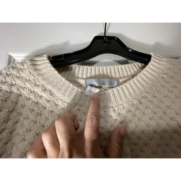 Womens Vince Cream Yak Wool Pull Crew Neck Over Knit Sweater Side Slit Sweater-S - Picture 6 of 7